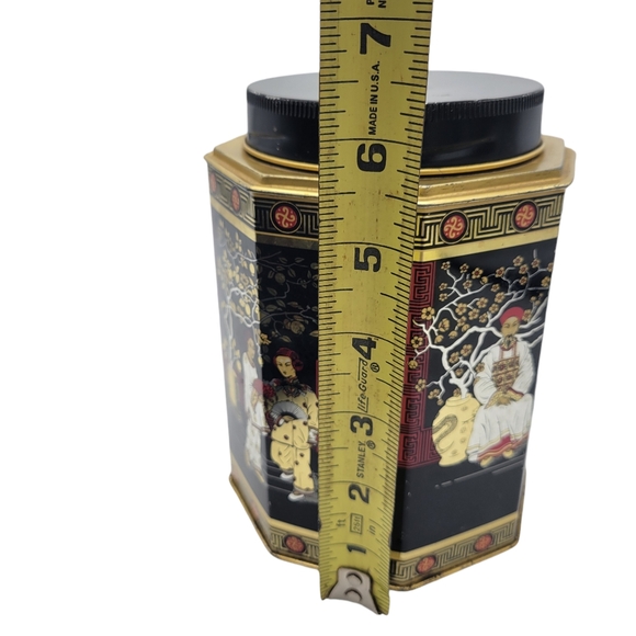 Vintage Oriental ASIAN GEISHA Style Tea Tin Storage Container Octagonal - Picture 13 of 14